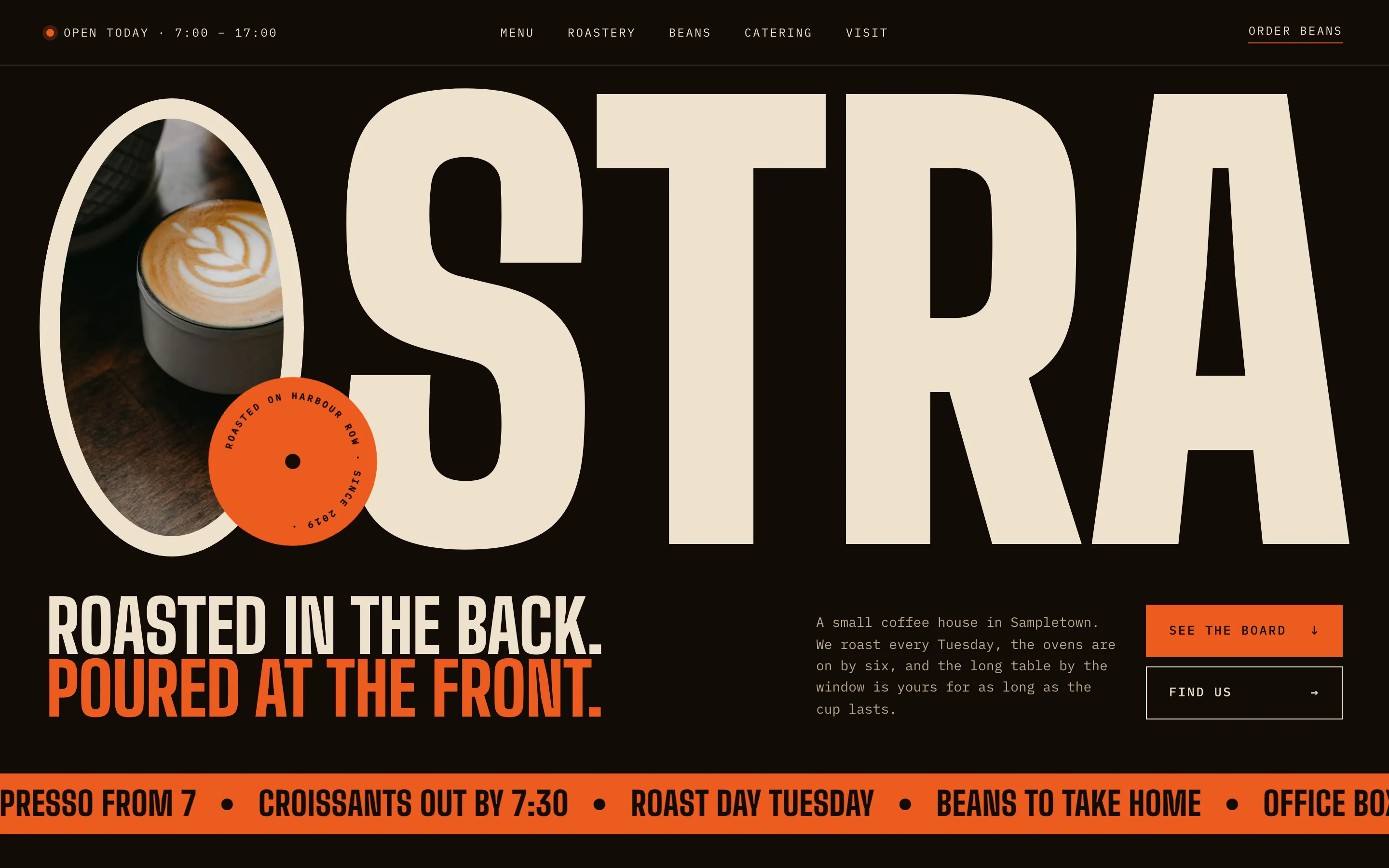 Ostra Coffee House homepage, a Modulr concept