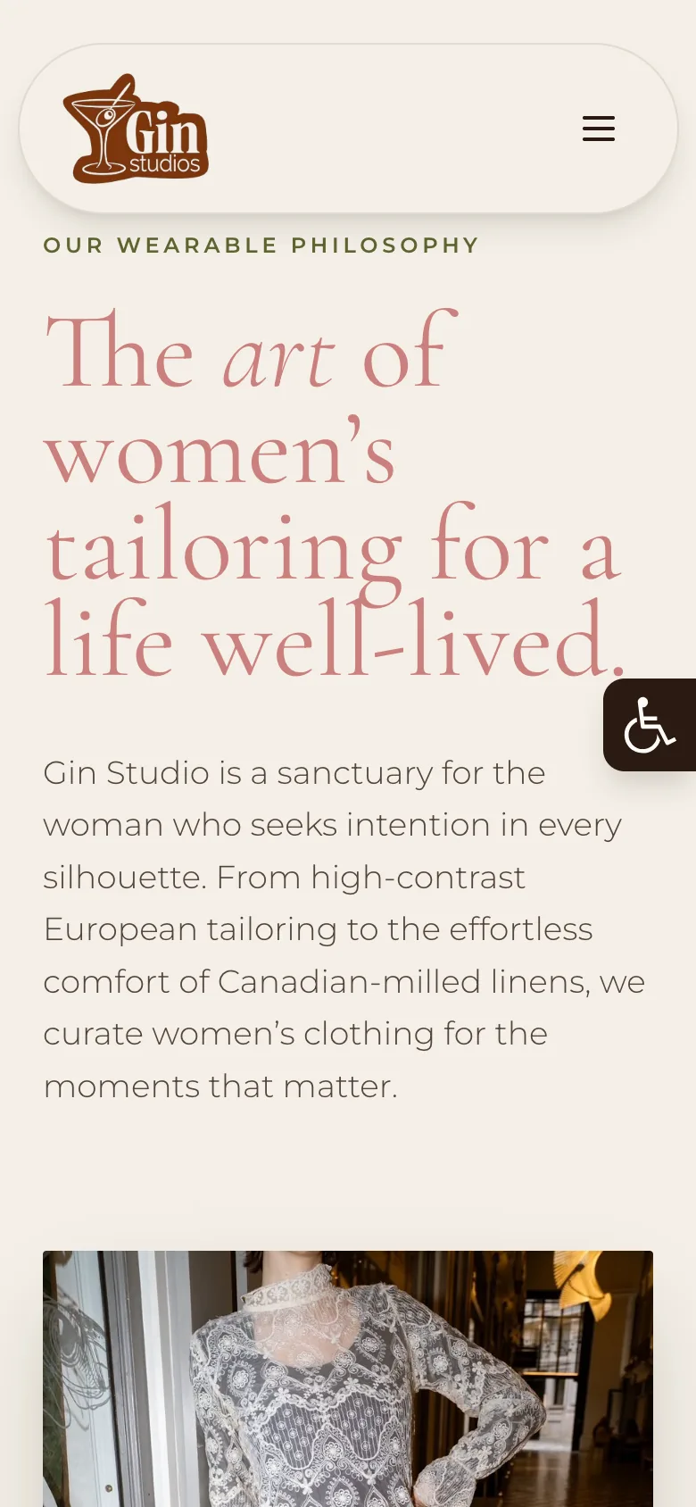 GIN Studios & Shop homepage on a phone